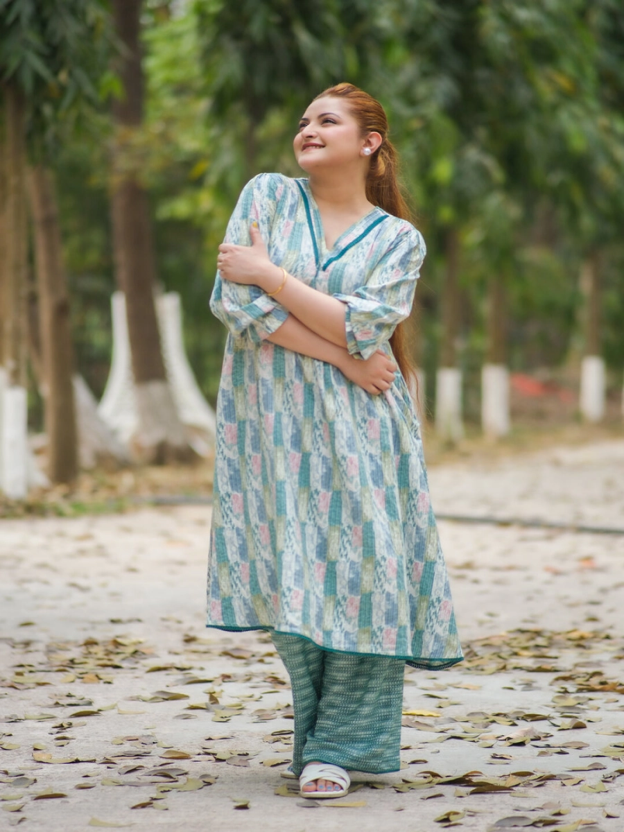Mint Breeze Printed Cotton Kurta Set