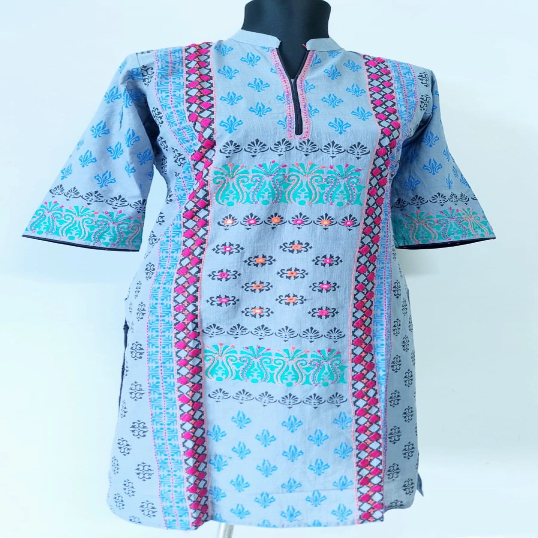 Emerald & Teal Floral Printed Cotton Kurti