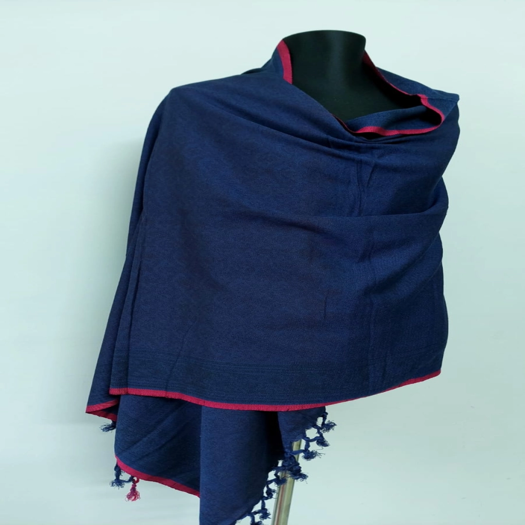 Classic Navy Blue Shawl with Contrast Border