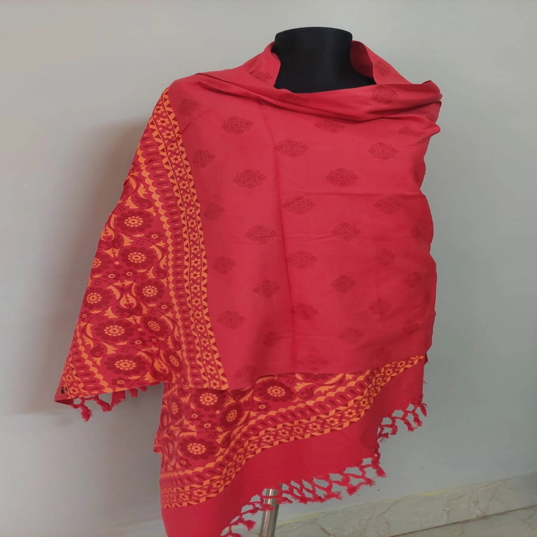 Ruby Red Floral Motif Winter Shawl