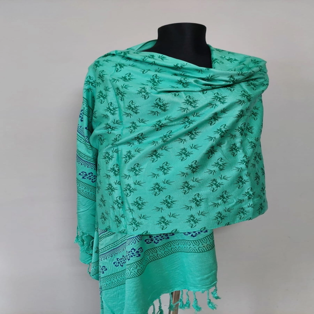 Aqua Green Botanical Print Shawl