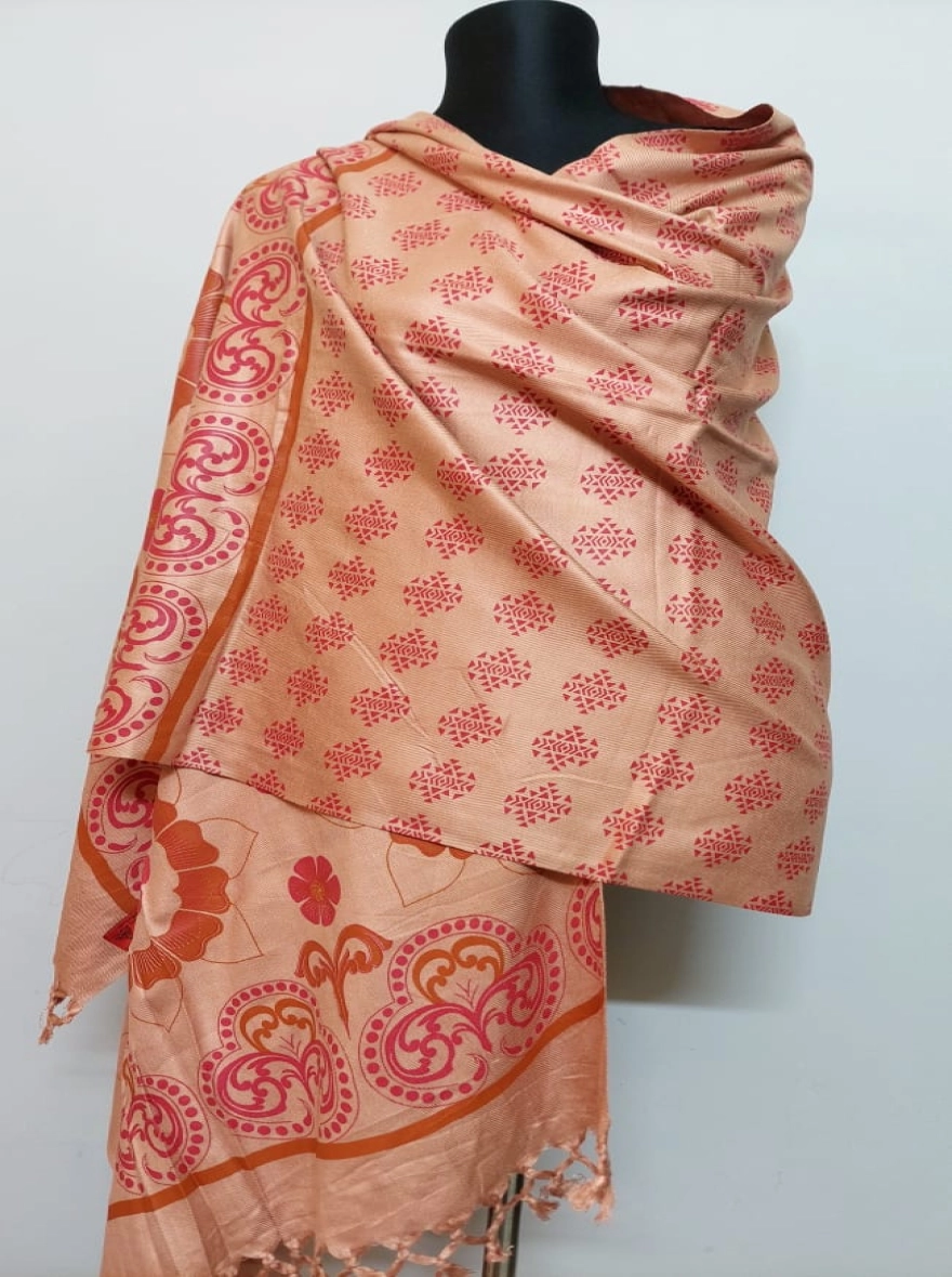 Handloom Blend Shawl with Coral Floral Motif Print
