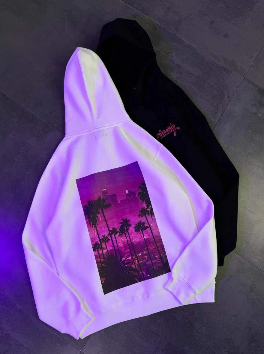 Vice City Retro Neon Sunset Graphic Hoodie