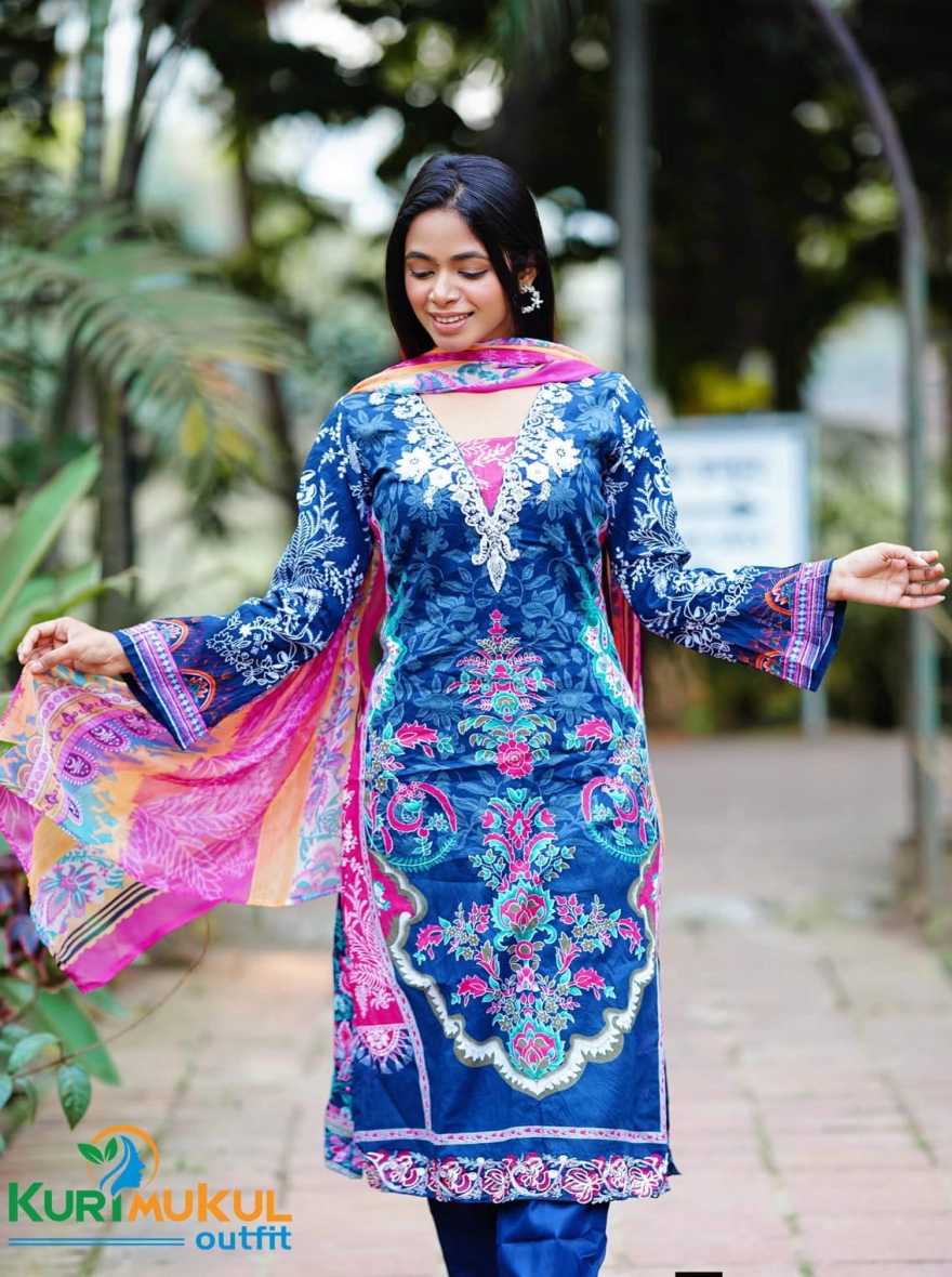 Indian Premium Cotton Embroidered 3-Piece Salwar Kameez Set