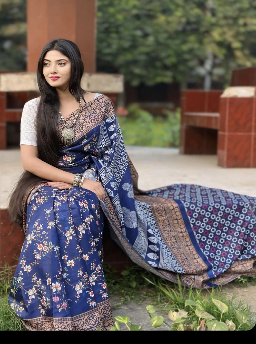 Neel Maya – Deep Blue Half Silk Sharee