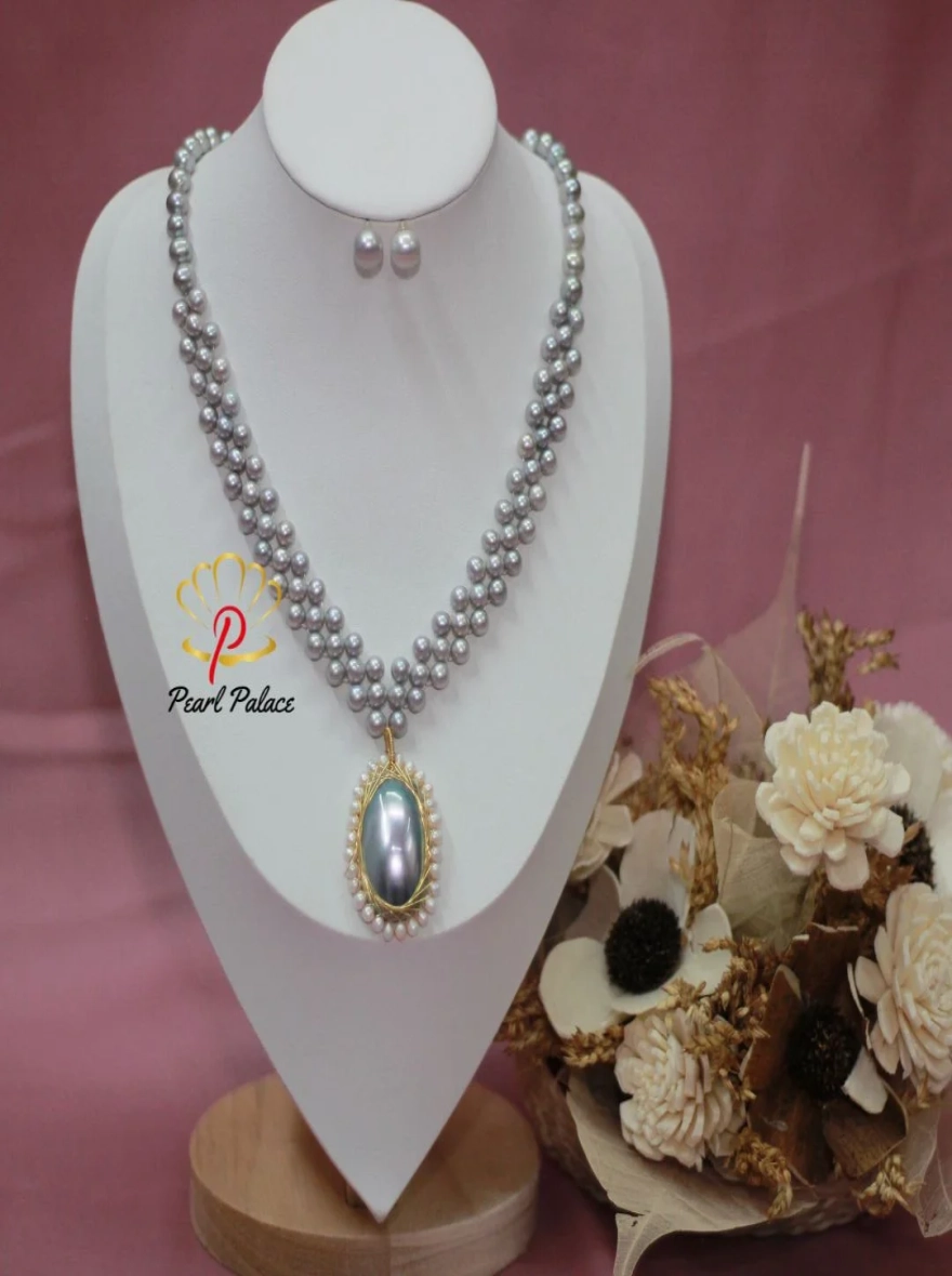 Silver Pearl Chik Necklace with Earrings