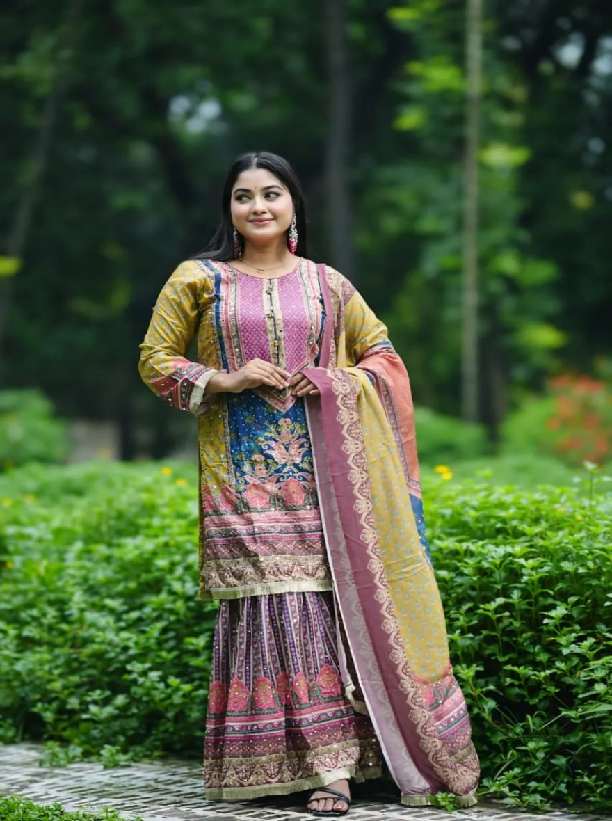 Multicolor Printed Kurti-Gharara