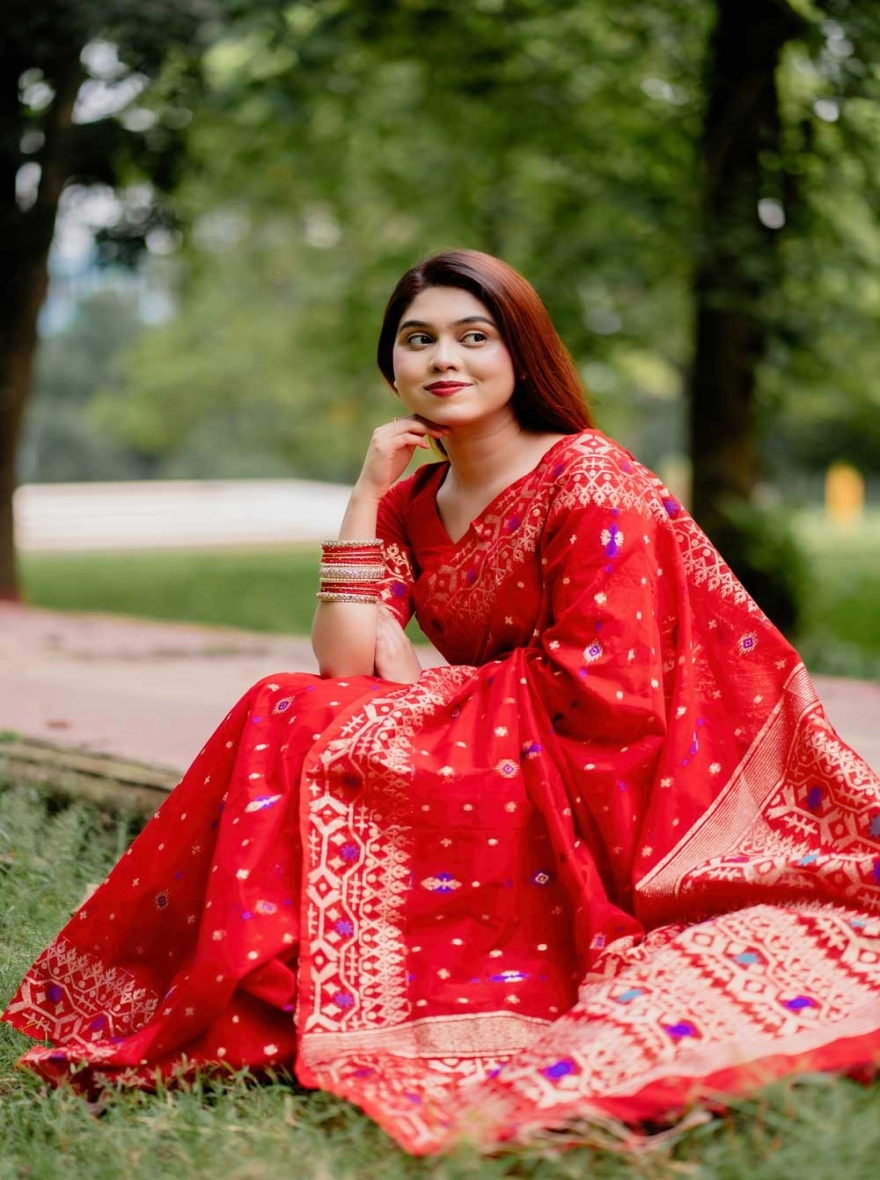 Red Jamdani Saree