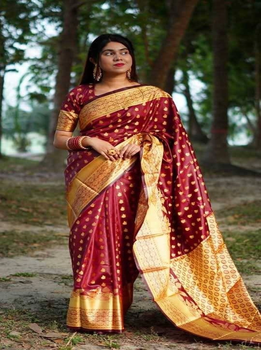 Maroon Heritage Katan Saree