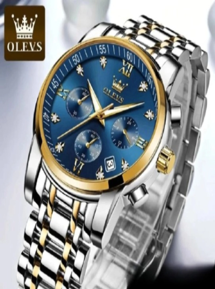 Olevs 2858 Luxury Quartz Waterproof Chronograph Wrist Watch for Men