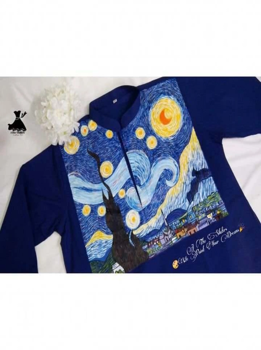 Starry Night Artisan Hand-Painted Khadi Cotton Panjabi