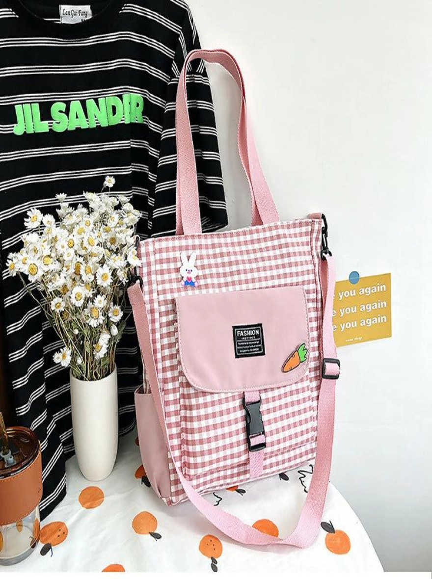 Plaid Nylon Waterproof Shoulder Bag with Large Space