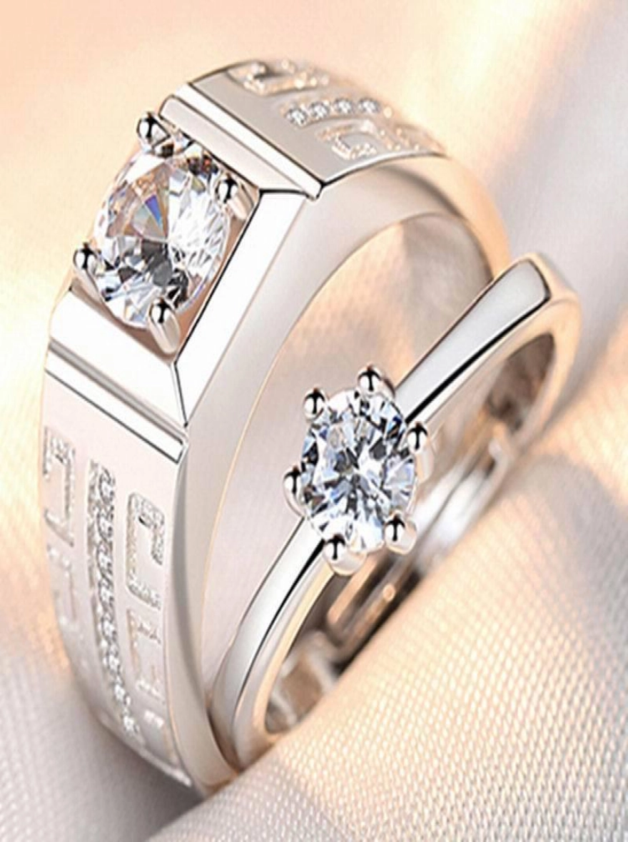 Simulated diamond premium resizable couple ring promise ring with free gift box