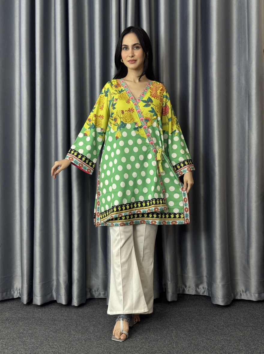 Zesty Floral & Polka Dot Angrakha Style Kurti