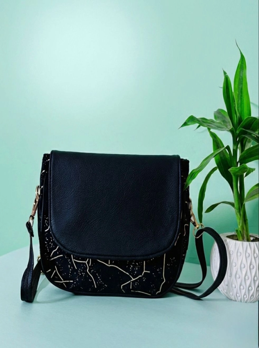 Starlit Night Black Velvet Saddle Bag