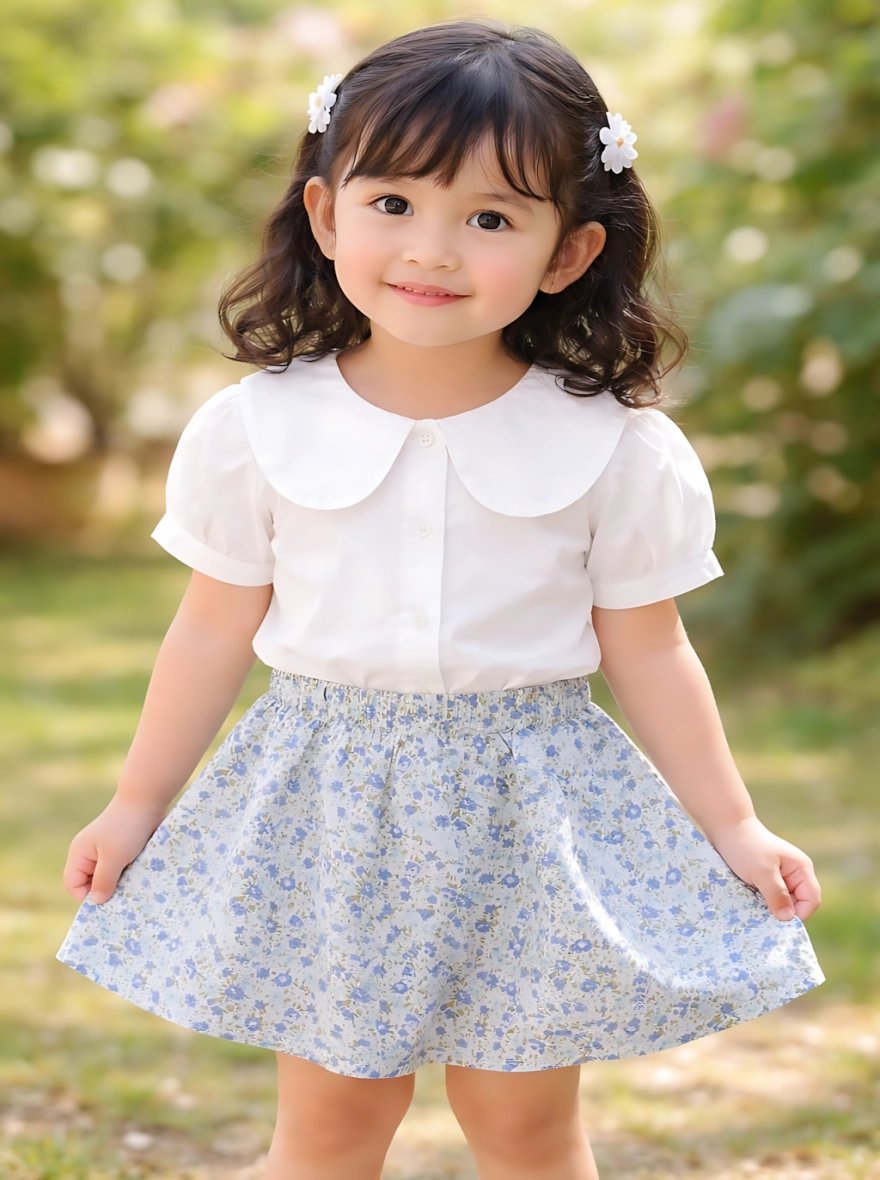 Imported China White Short Top & Soft Sky Blue Pant Set