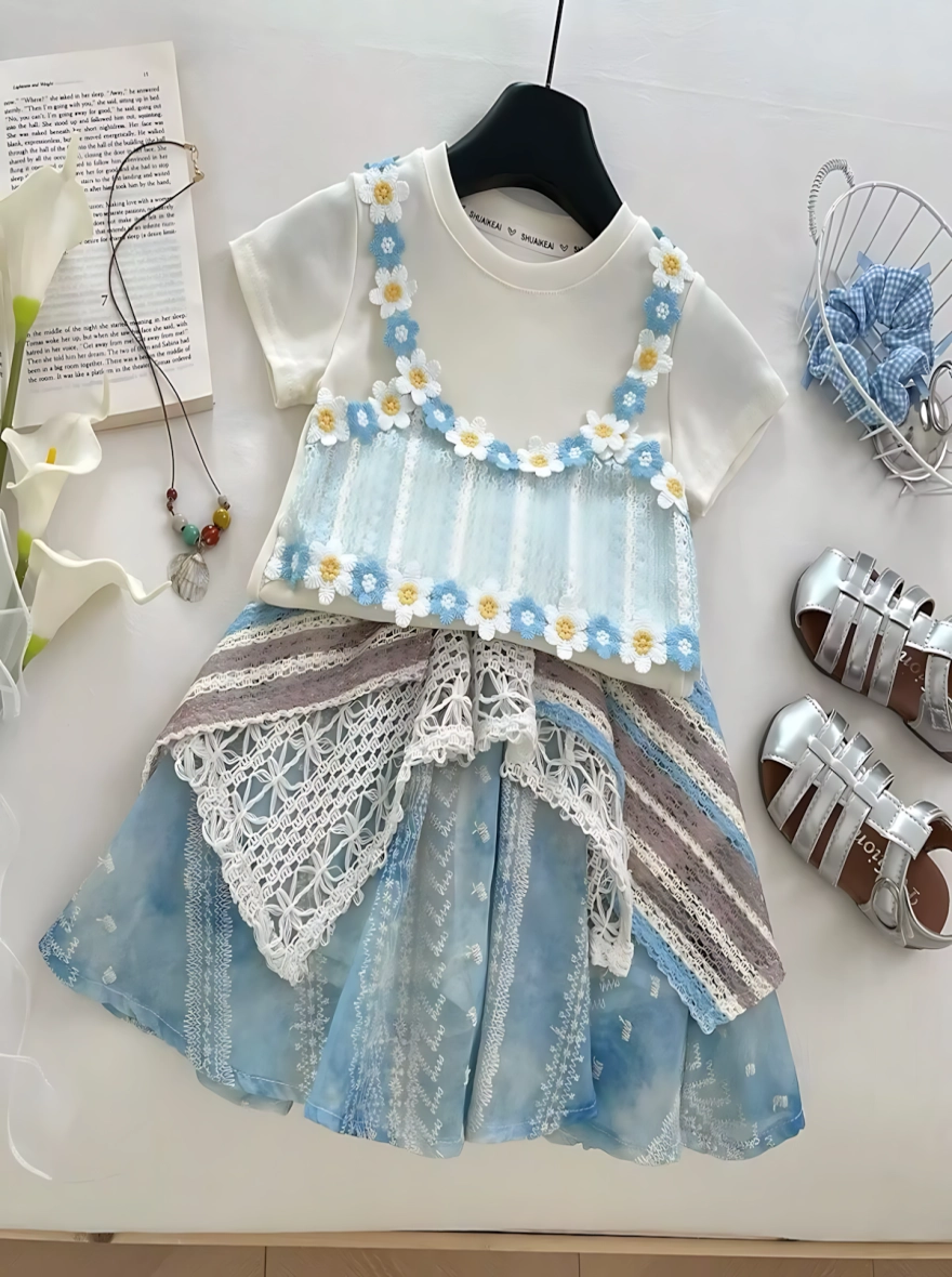 Imported Flower Casual Tops & Short Skirt Set (China)