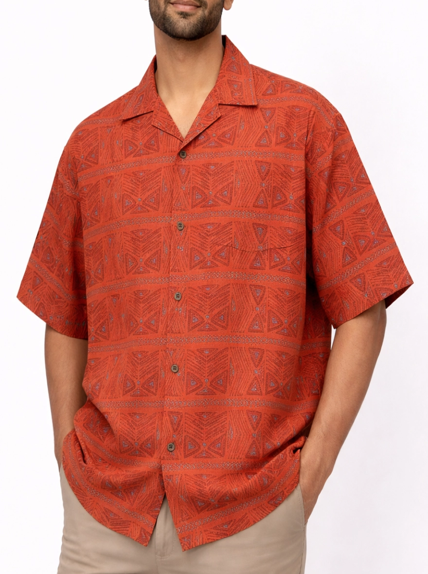 Men’s Traditional Taat Print Red Half Shirt