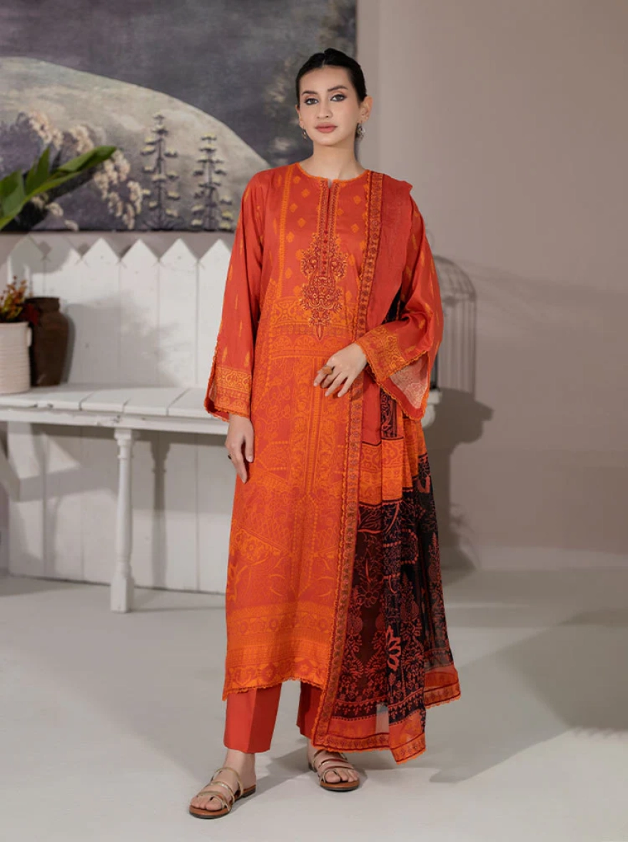 Binaas Varda Digital Printed Unstitched Lawn Three Piece Suit - Sunset Orange