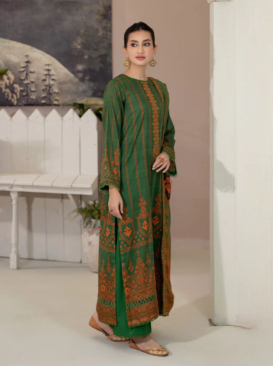 Binaas Varda Digital Printed Unstitched Lawn 3-Piece Suit - Emerald Green