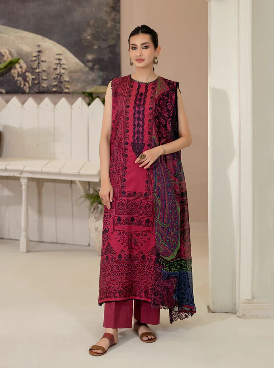 Binaas Varda Digital Printed Unstitched Lawn 3-Piece Suit - Deep Plum