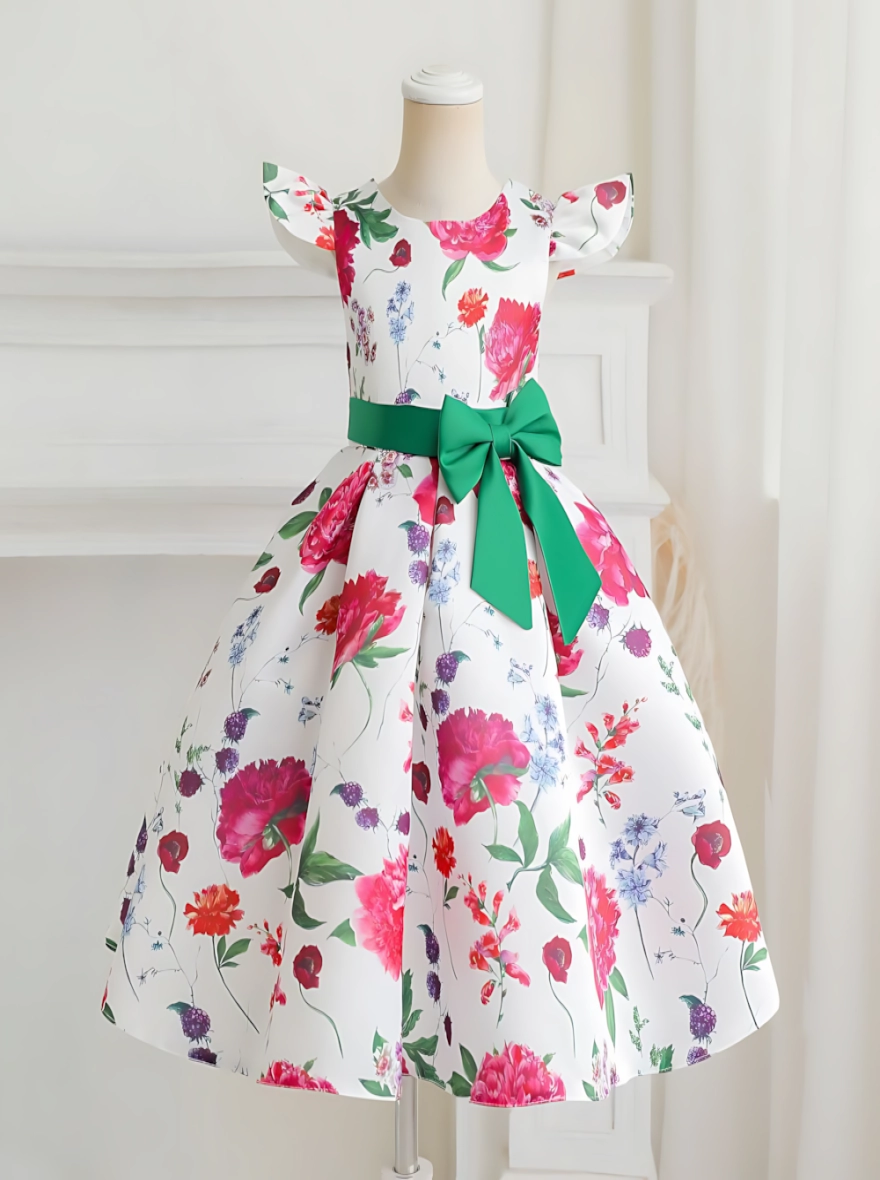 Imported Toddler Floral Flowers Print Short Frock - Green (China)