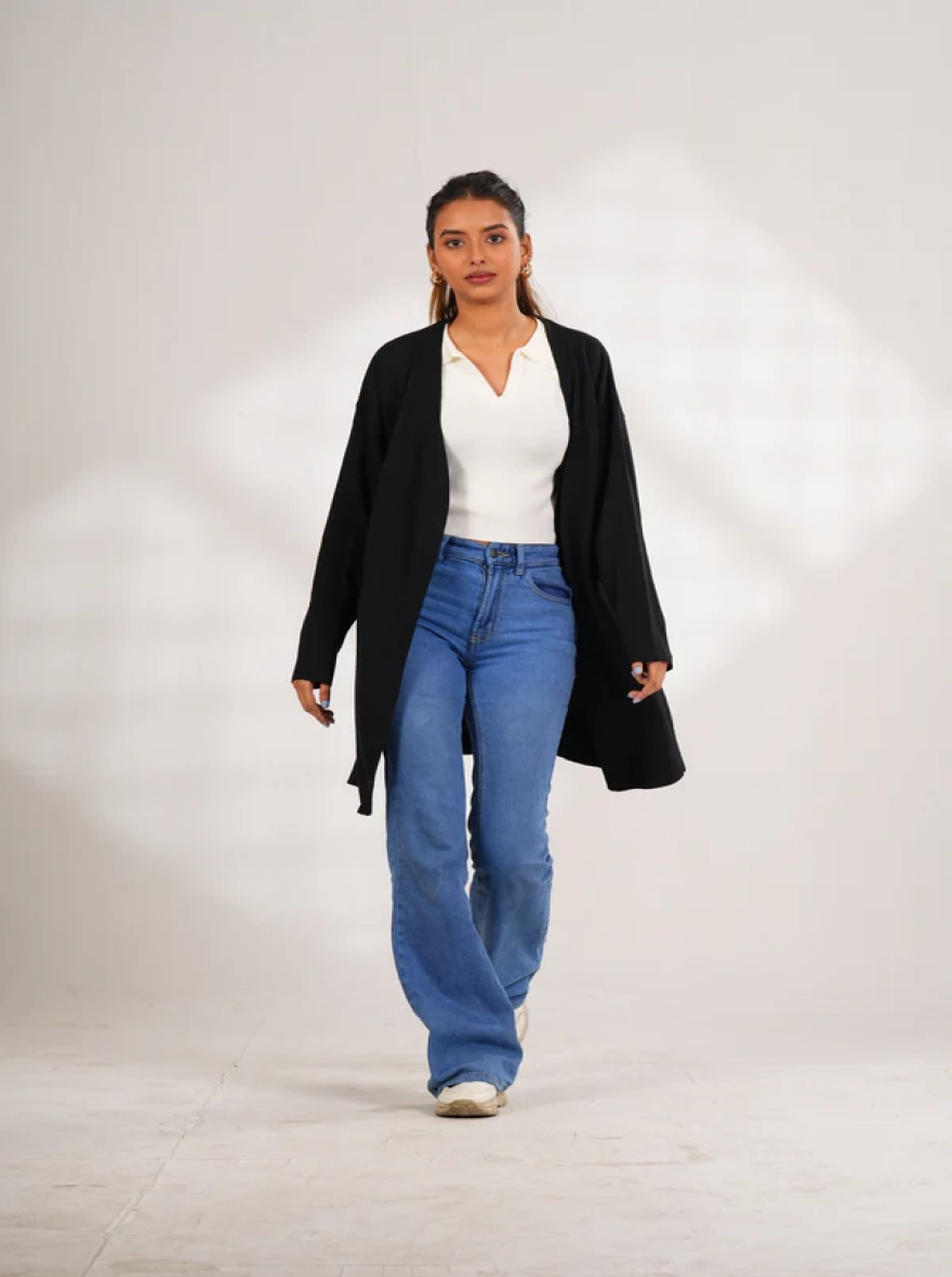 Black longline cardigan