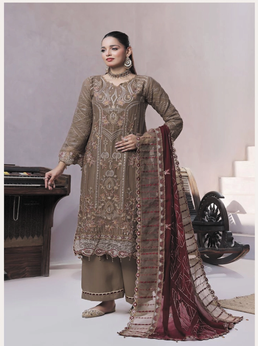 Dastaan by Khalid – Embroidered Chiffon 3-Piece Unstitched Suit