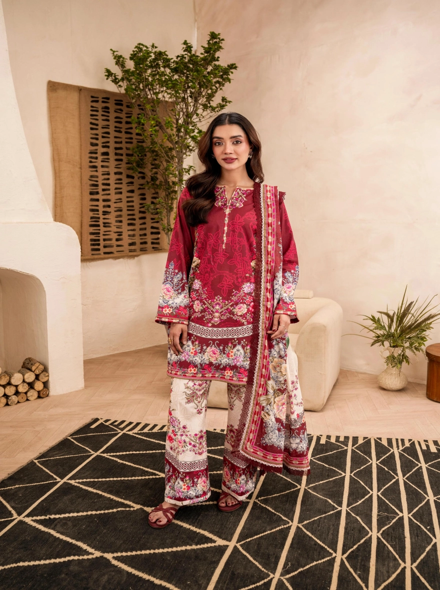 Pakistani Lawn Special Edition – Red 3-Piece Unstitched Printed Suit
