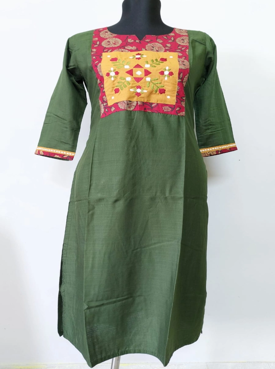 Olive Heritage Patchwork Embroidered Kurti