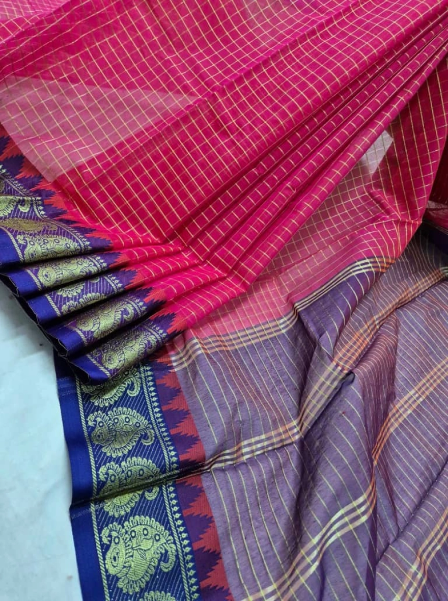 Premium Tangail Madurai Half Silk Saree – Artistic Grid Collection