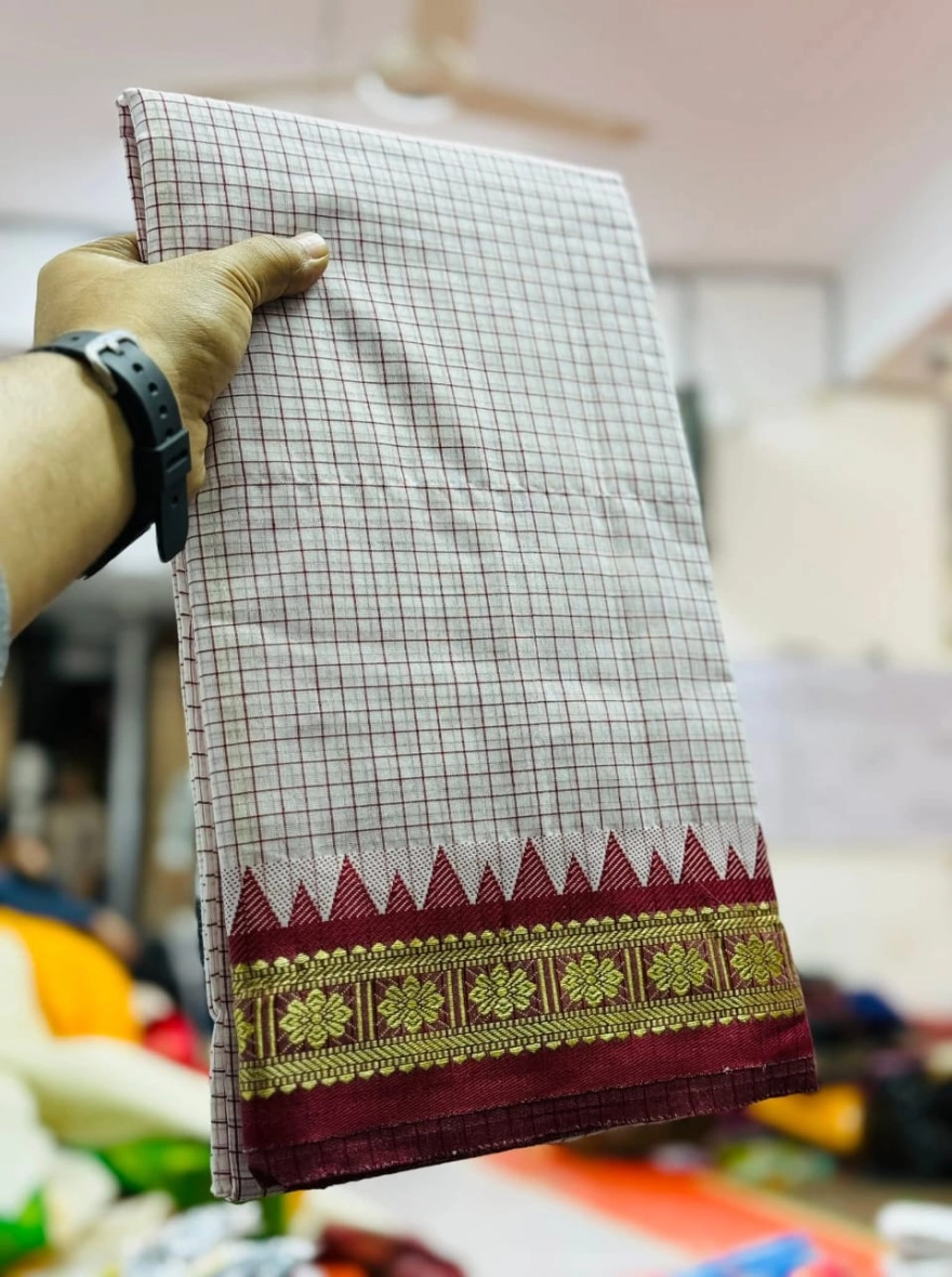 Premium Tangail Madurai Half Silk Saree – Artistic Zari & Grid Collection