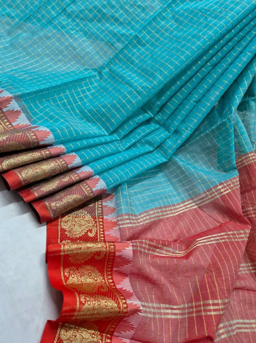 Premium Tangail Madurai Half Silk Saree - Turquoise