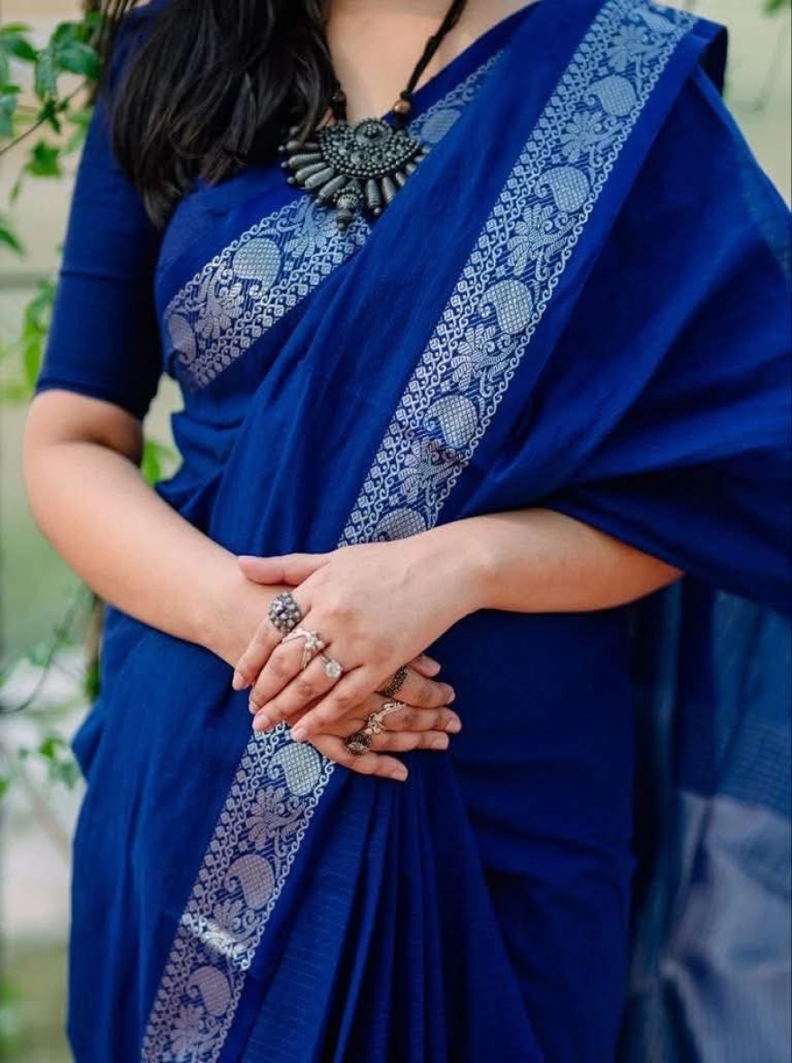 Blue Kathastich Tangail Halfsilk Saree