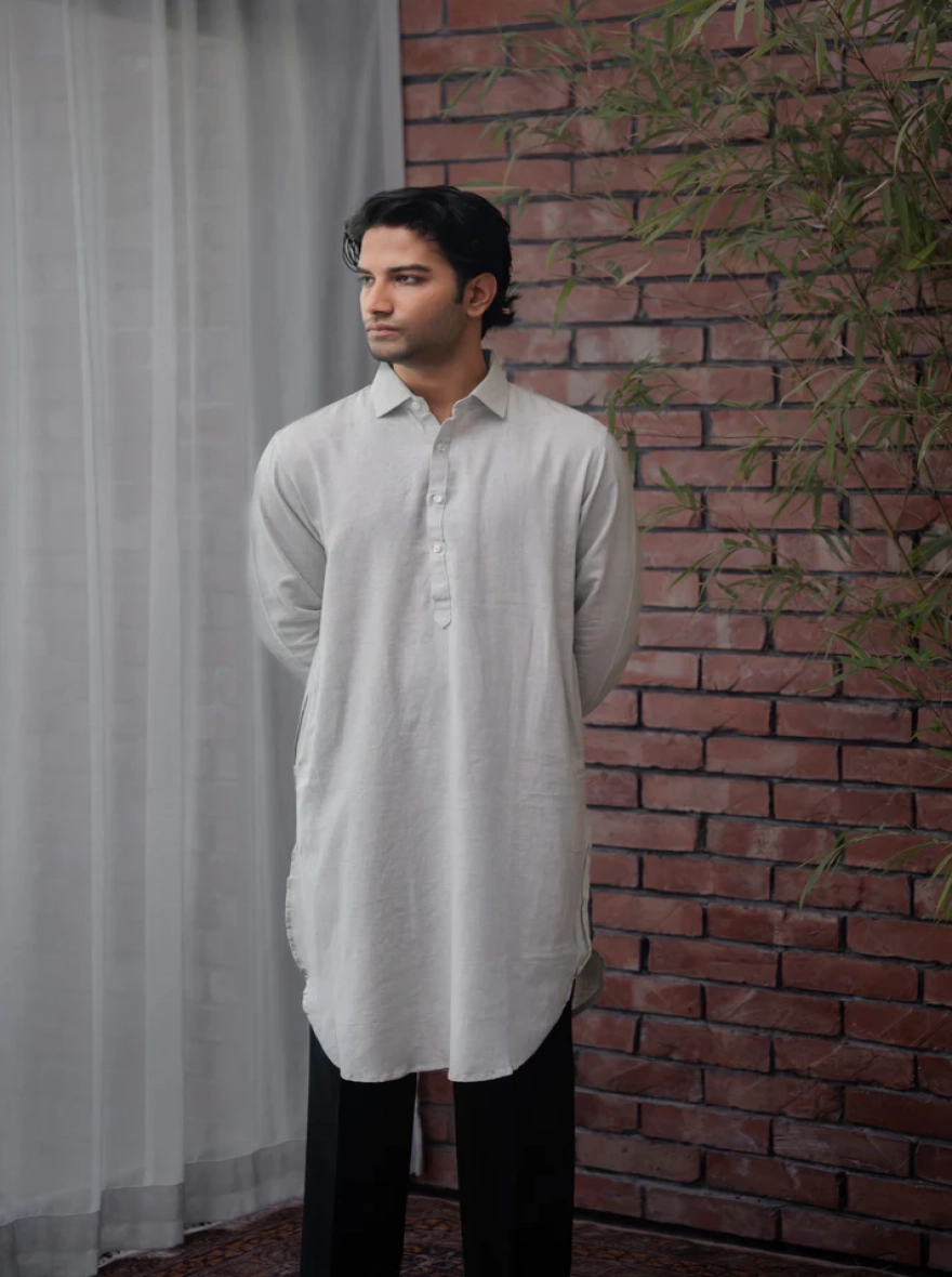 Aarib Structured Contemporary Kurta – Faded Greeny
