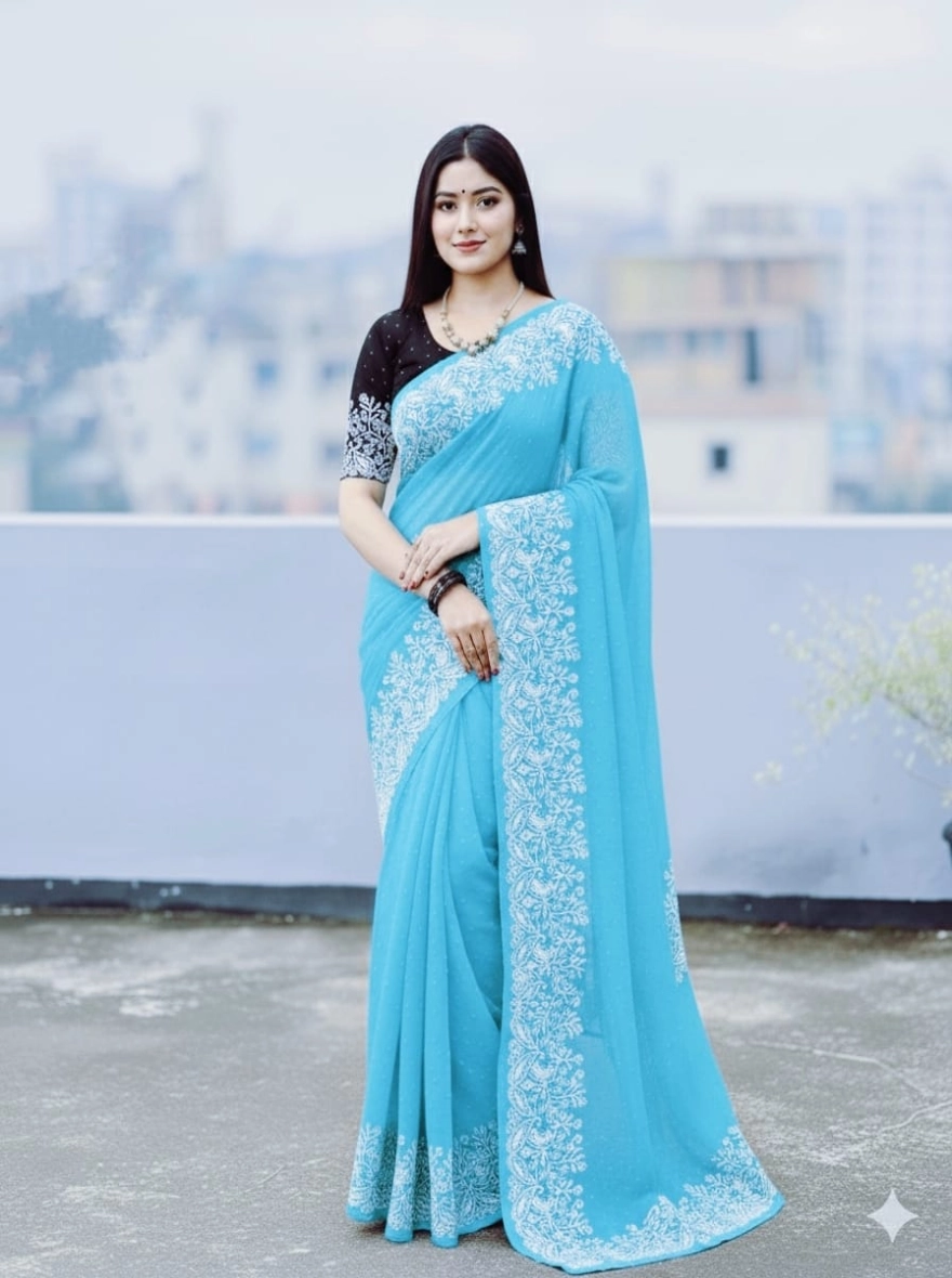Mayabi Premium Block Printed Half Silk Saree with Cotton Blouse Piece