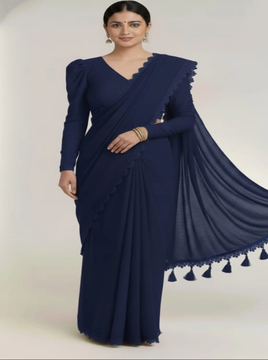 Soft Premium Georgette Saree with Tassel Pallu & Matching Blouse Piece