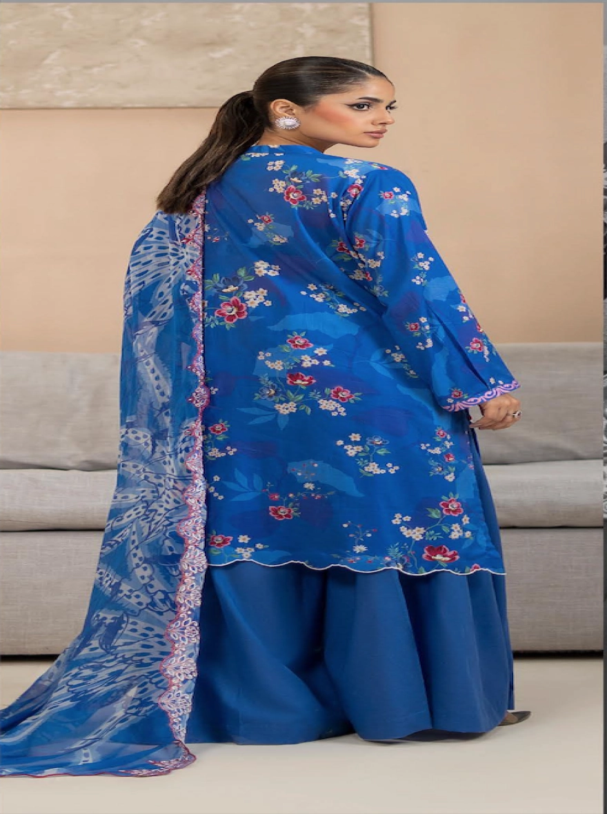 Pakistani Premium Mishaal by Gulljee – 3 Piece Printed Lawn Suit (Royal Blue)