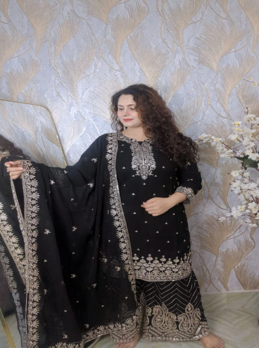 Black Majesty Pakistani Design Premium Georgette Readymade Three-Piece