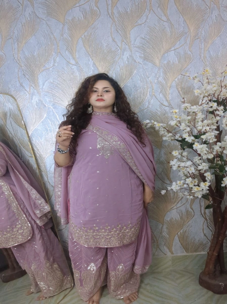Lavender Blush Pakistani Design Premium Georgette Readymade Gharara Set
