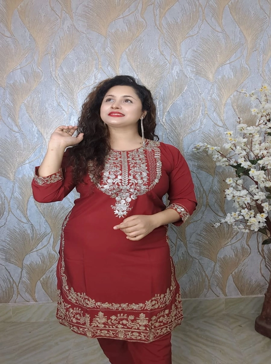 Elegant Zari & Sequence Soft Silk Readymade 2-Piece Suit