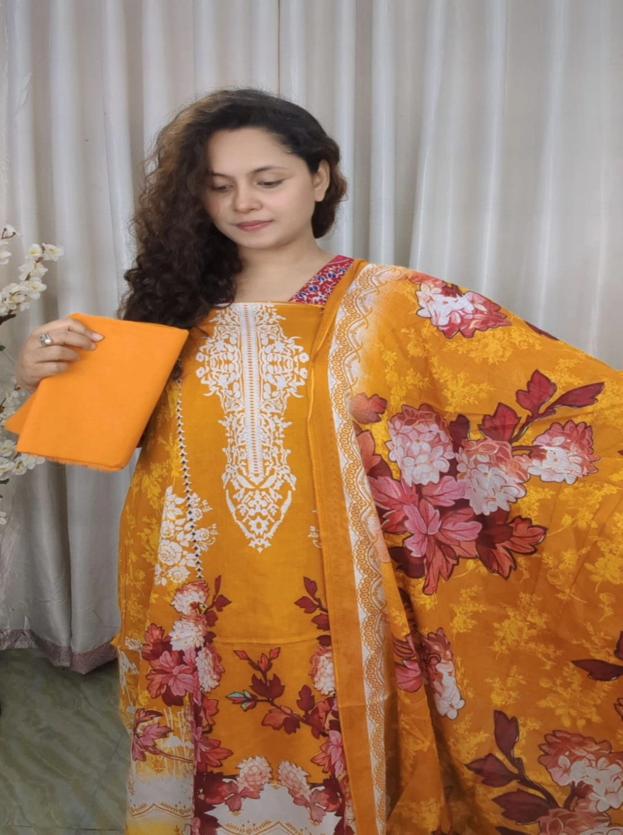 Elegant Floral Digital Printed Zam Zam Cotton Unstitched Three-Piece