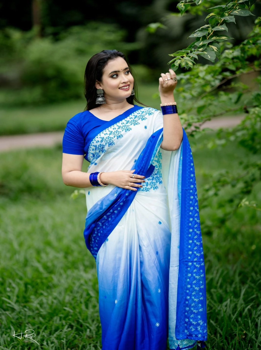 Women's Newluk Chanderi Silk Saree - Vibrant Multi-Color Ombré