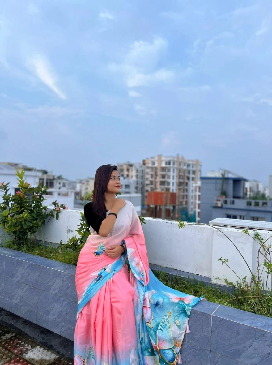 Women's Viral Topetor Chanderi Silk Saree - Artistic Butterfly & Floral Print