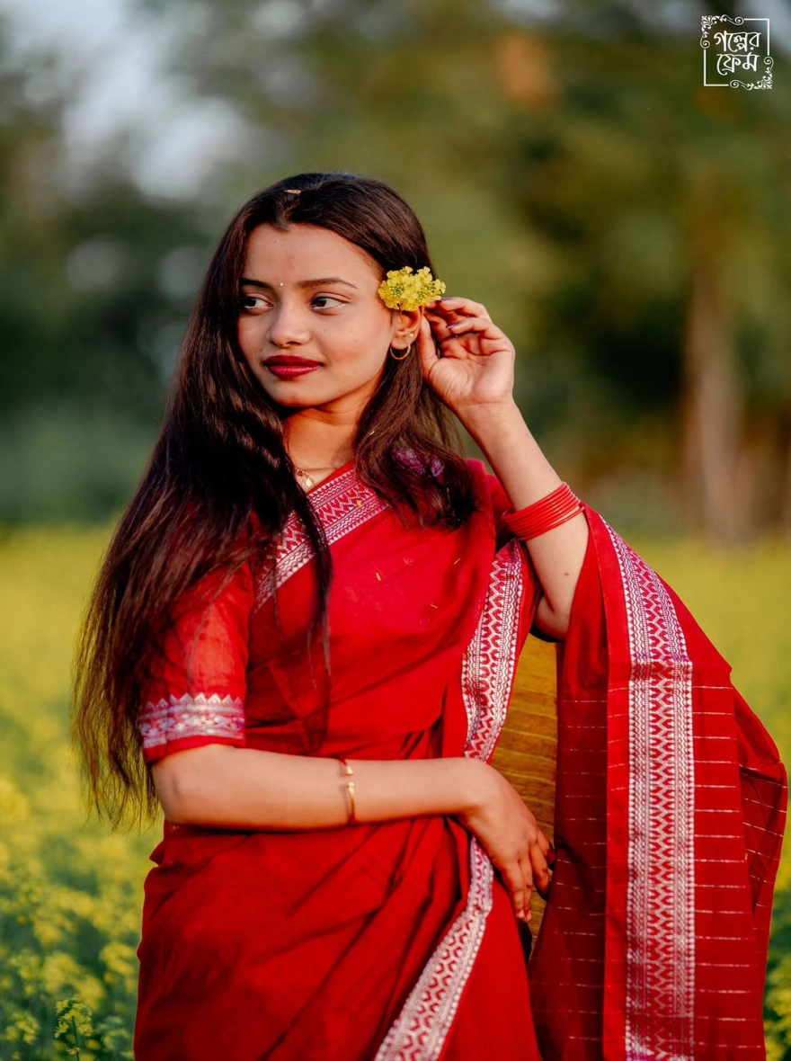 Women's Exclusive Fashionable Trendy Tangail HalfSilk Nakshi Pair Saree – Heritage Maroon & Gold