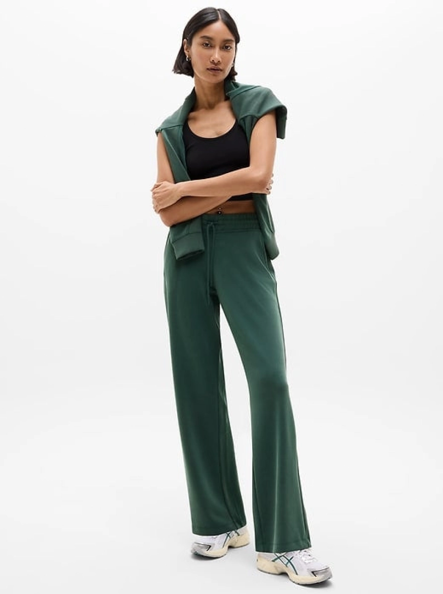 Ladies High Rise Wide Leg Joggers Green | Cotton Recycled Polyester Joggers for Women