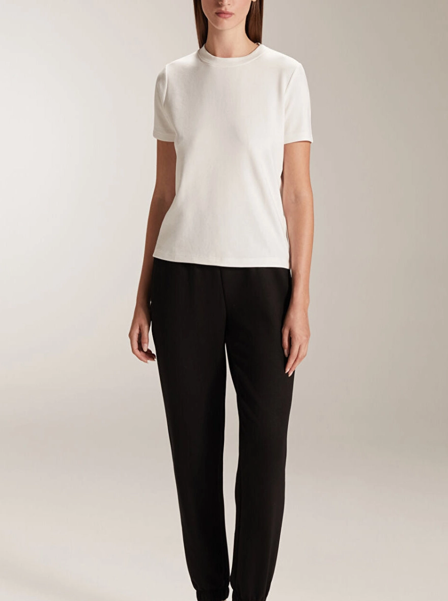 Beige Solid Tee – Short Length Viscose Everyday Top