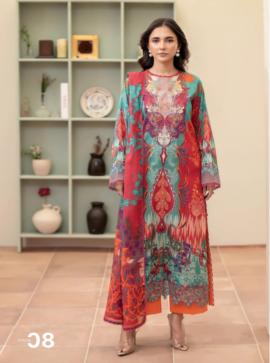 Pakistani Morja by Gulljee – Unstitched 3 Piece Emb-Radiant Crimson & Teal