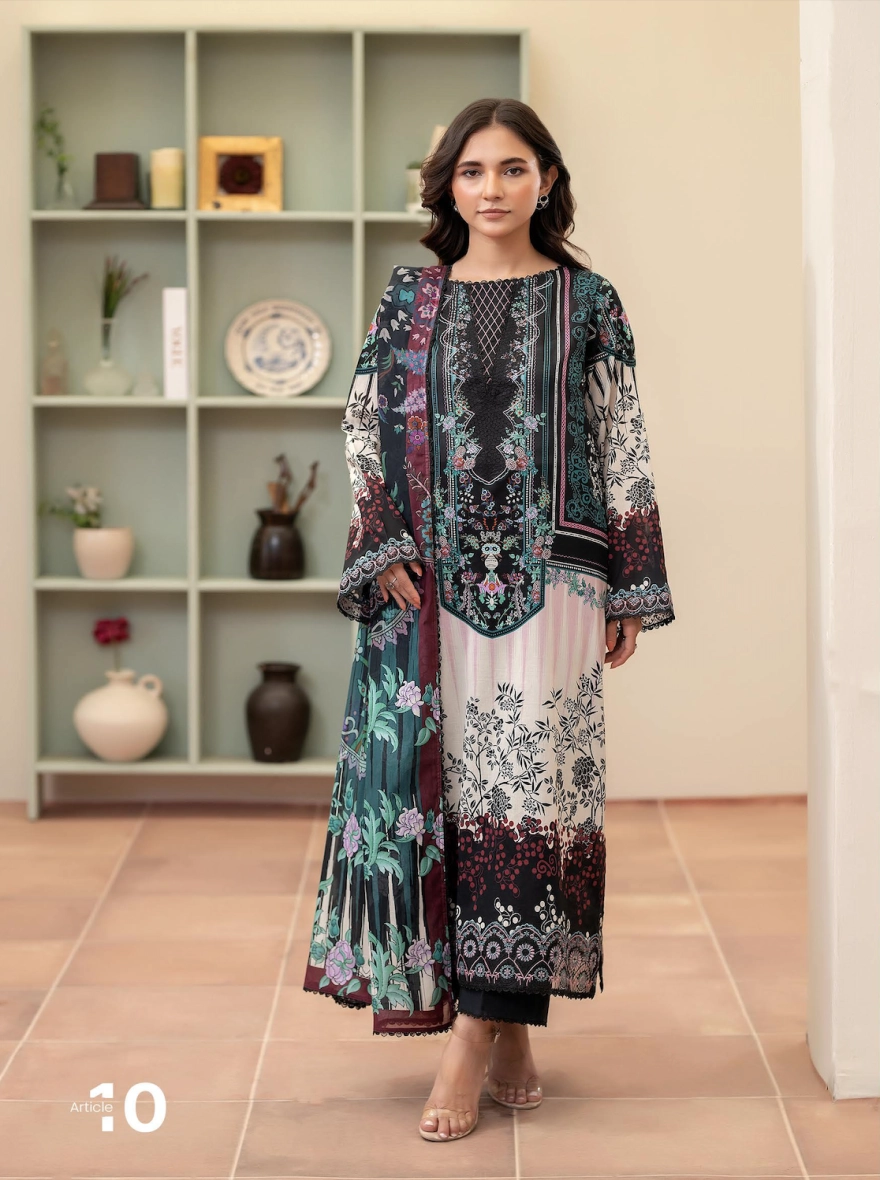 Pakistani Morja by Gulljee Unstitched 3 Piece Emb-Midnight Ebony & Blush
