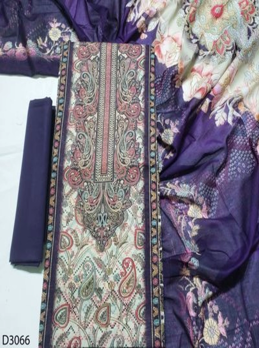 Amethyst Paisley Bloom Premium Swiss Cotton Unstitched 3-Piece Set